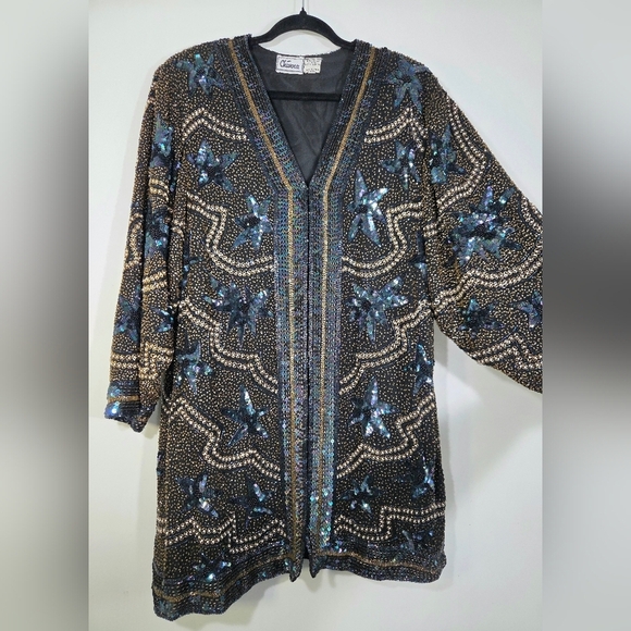 VINTAGE CHÁNNA SILK SEQUIN EMBELLISHED CARDIGAN. - Picture 4 of 9